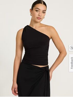 Express Black One-Shoulder Ruched Tank